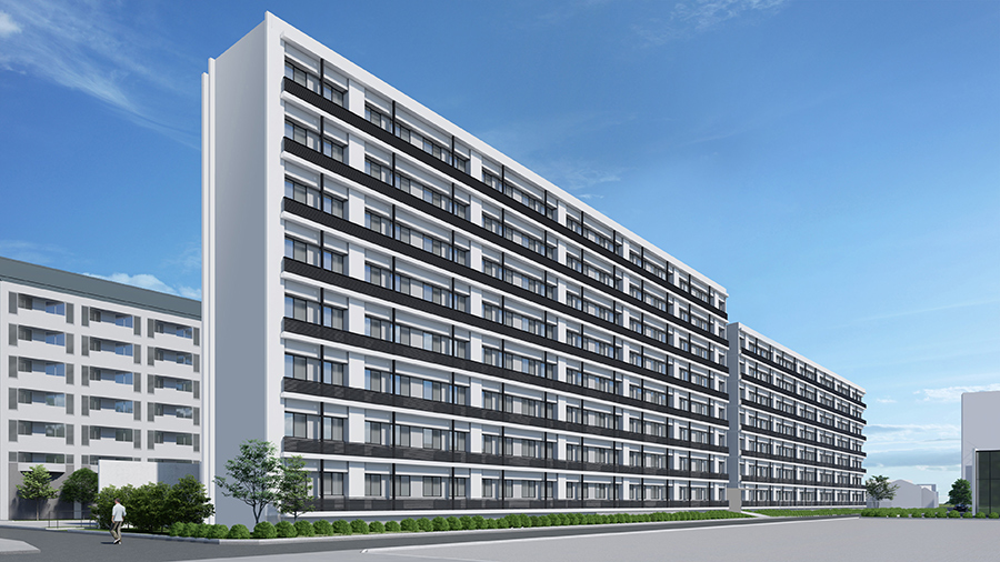 Exterior view of new dormitory for single employees, Hakusen Dormitory